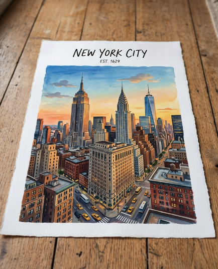 NYC skyline watercolor art print