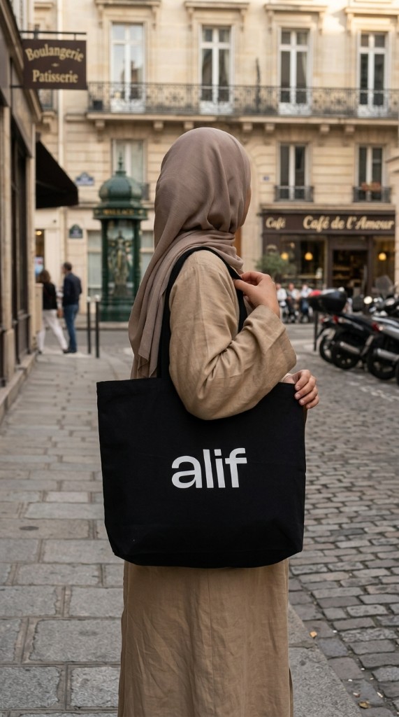Black canvas alif tote bag