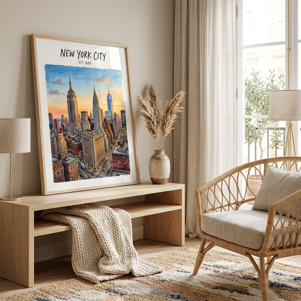 NYC skyline watercolor art print